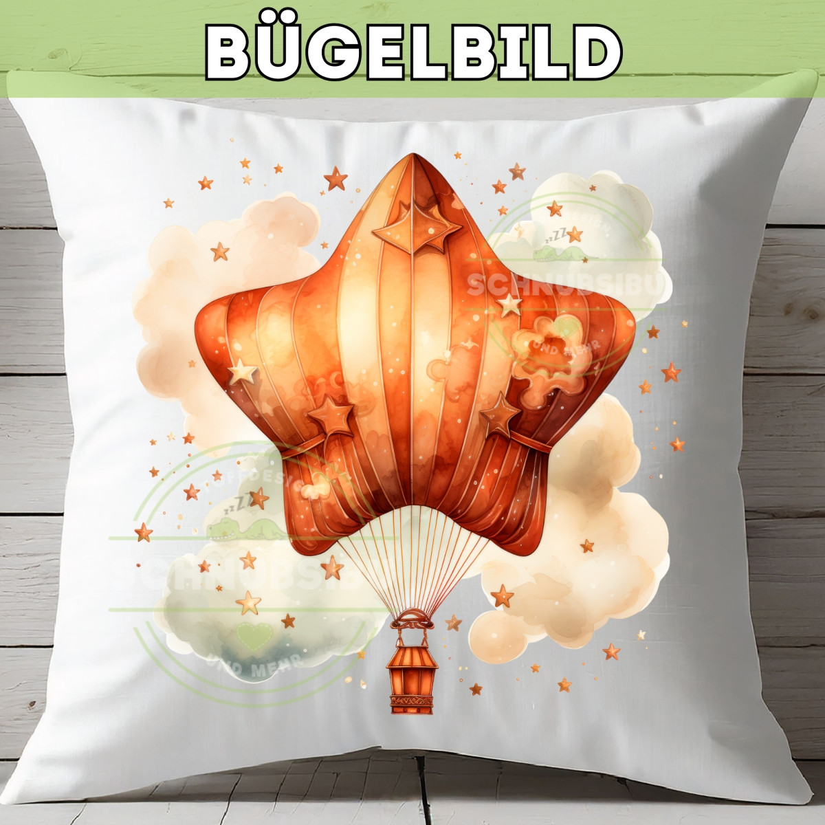 Bügelbild Heissluftballon Stern orange